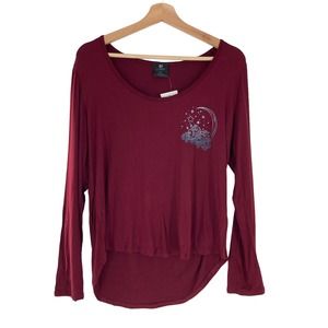Stunner Nordstrom Graphic Stretchy Long Sleeve Wine Red Tee